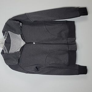 Lululemon charcoal gray sweat jacket Hug It Out with hair tie